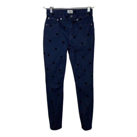 J. Crew Denim - J Crew Womens Jeans Blue Size 24 Skinny Dark Wash Polka Dot High Rise Denim